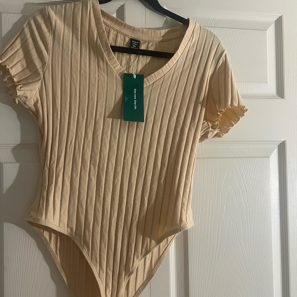 Beige Ribbed Bodysuit